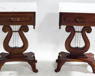 129 - Pr Marble Top Lyre Base Tables 28x18x14
