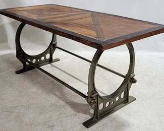 4203 - Metal Base Dining Table, Inlaid Wood Top 30 x 71 x 32
