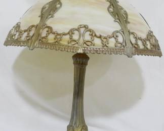 1460 - Vintage Slag Glass Filigree Lamp - 22" You are buying a used as-is electric/electronic item. We do not guarantee all components are present, and if it is not expressly stated, it is untested.
