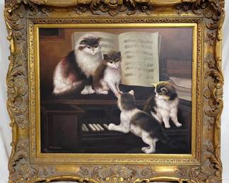 1345 - Artist Signed Canvas Painting in Gold Leaf Frame 28 x 32
