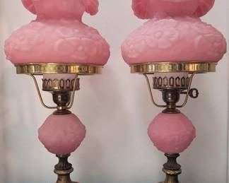 50 - Matching Pair Fenton Rosalene Lamps 27" Tall

