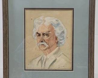 4277 - Mark Twain Watercolor Portrait by S Firm 15 x 18