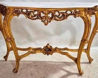 79 - Marble Top Carved Gilded Console Table 33 x 54 x 17
