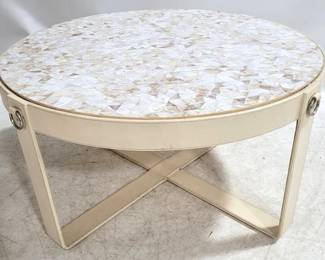 4127 - Butler Capiz Top Round Cocktail Table 19 x 38 some losses to top
