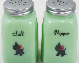 1133 - Jadeite Scotty Salt and Pepper Shakers 4"
