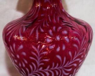 60 - Huge Fenton Daisy & Fern Opalescent Vase 12" Cranberry
