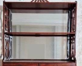 77 - Mahogany 2 Drawer Hanging What Not Shelf 27 x 21 x 7 mirror back
