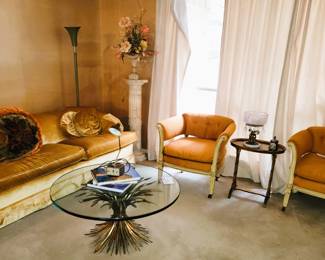 1950s Living Room Suite: Sofa, Club chairs and coffee table
