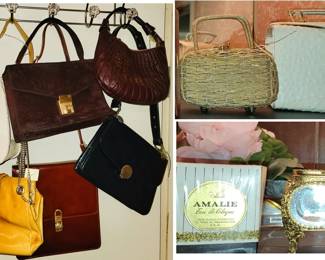 Retro handbags and purses.  Jewelry boxes and new old stock perfume