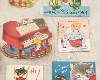 Vintage Anthropomorphic Valentines and other vintage cards. Sold as a group.