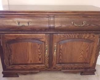 OAKWOOD FURNITURE 2 pc China Cabinet with server. SERVER IS 46" W x 17-1/2" D x 31-1/2" T. FOR SALE NOW. CALL CHRIS AT 386-405-1867