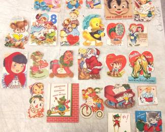 Vintage Anthropomorphic Valentines and other vintage cards. Sold as a group.
