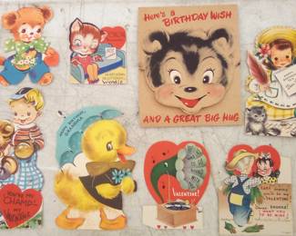 Vintage Anthropomorphic Valentines and other vintage cards. Sold as a group.