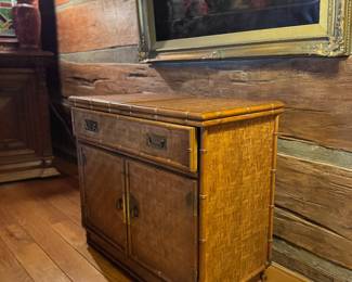 SOLD Vintage Faux Bamboo Dixie Rattan Buffet Cabinet $250
