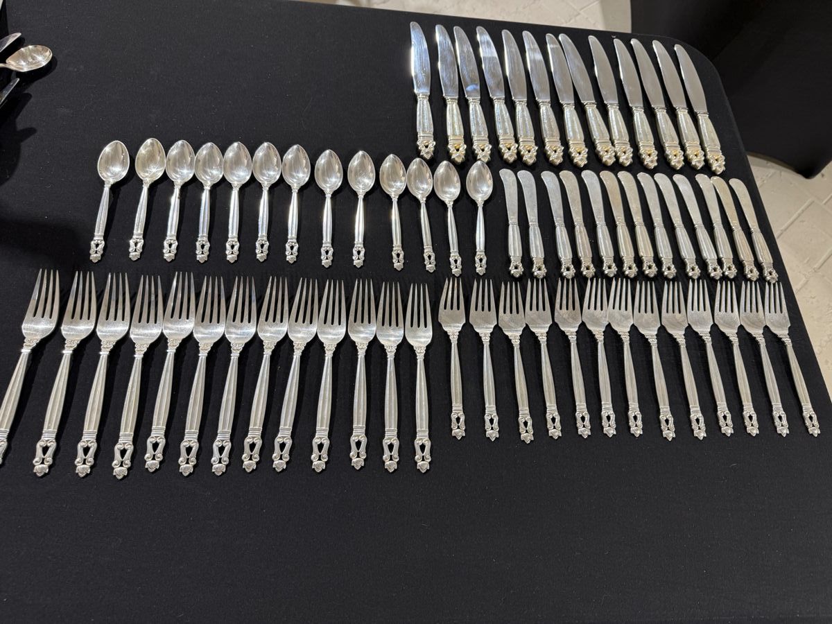 Georg Jensen Sterling Flatware (65) Pieces   Acorn Pattern
