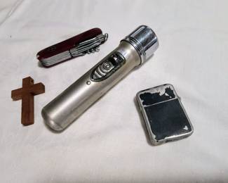 Vintage flashlight and lighter 