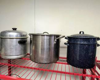 Enamel double boiler and stock pots 
