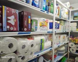 lots of paper goods, also cups, plates, napkins