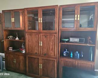 Mid-century-modern wall unit with brass handles, comes apart