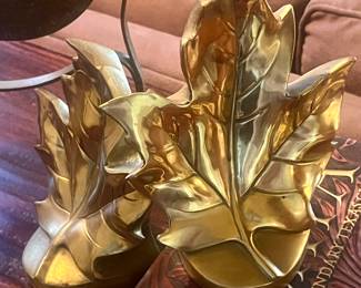 Large oak leaf solid brass bookends MCM Virginia brass.