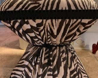 Custom wooden stool in zebra brushed micro-velvet 