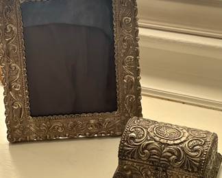 Antique silver frames and boxes