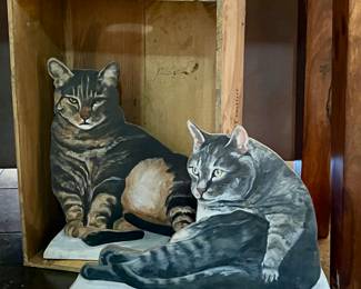 These painted wooden cats are fabulous 