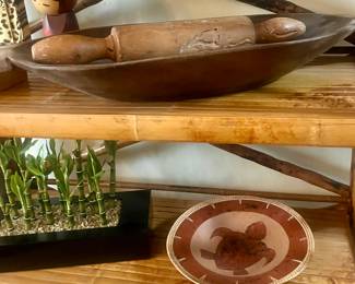 Antique dough bowl and rolling pin 