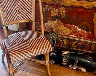 Set of six MCM bamboo and rattan chairs.  Two armchairs and four side.