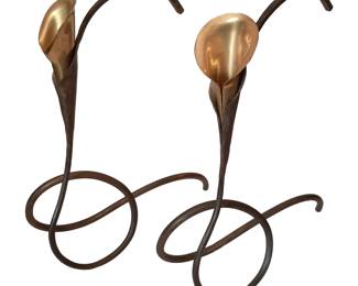 Vintage Signed JACK BRUBAKER Iron Calla Lily Candlesticks 