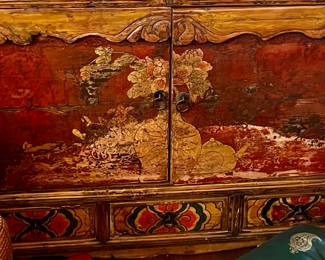 Gorgeous mid 1800s Asian hand painted two door chest.  A fine antique!
