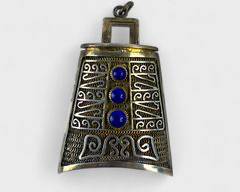 9 Grams Fine Asian Silver Filigree Lapis Lazuli Bell Statement Pendant
