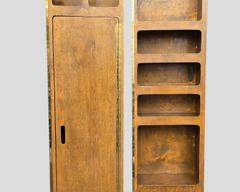 Pair Mid Century Modern MCM Wood Shelf and Cabinet with Brass Accent Great modern Form to paint for storage
