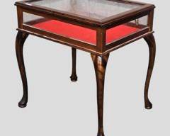 20th C Glass and Mahogany Wood Display Case Side Table Queen Anne Style
