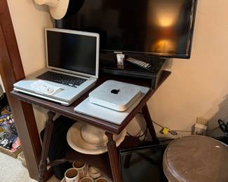 Tv, computer items, nice old oak table
