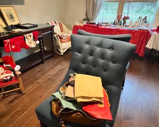 4 blue upholstered chairs
Purses