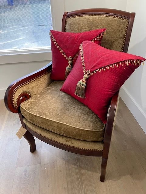 Vintage velvet down cushion chair. Pillows sold separately.