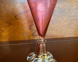 (3) ANTIQUE MOSER BOHEMIAN CRANBERRY GILT ENAMELED GLASS 1900s 5 9/10"                                       They will be sold individually