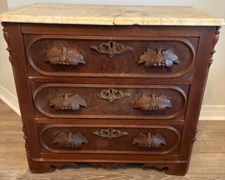 Antique marble top chest, 3 drawers
$250.00