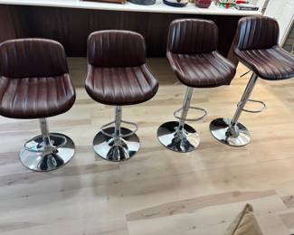 4 Brown Adjustable Bar stools with Chrome 