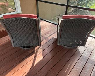 Martha Living 6 pc patio set ( 2 swivel chairs, loveseat, table/storage, 2 planters with asparagus fern). 