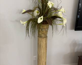(2) Wooden columns with pot and arrangement $125.00 each