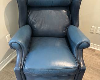 Blue leather Ethan Allen Recliner       33"W 33"D 42"T