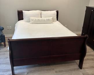 Queen Sleigh Bed Bedroom set (Bed, dresser w mirror, Chest and 2 night stands(Not pictured))  