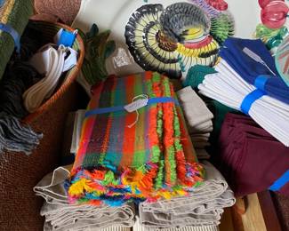 Brightly colored linens and kitchen goods