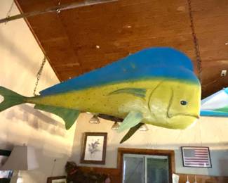 Enormous hanging fish - would be great in a bar, man cave, restaurant, etc.   It is certainly fun and colorful.