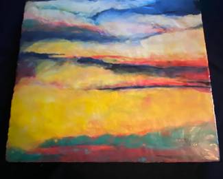 Wax encaustic on panel by Ellen Koment of Santa Fe, NM.  Titled " Walking In".