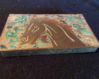 Turquoise inlay box with horse on lid.  Could have been made as a cigarette box.