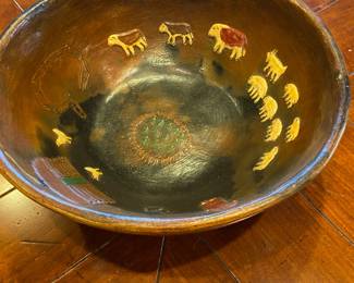 Hand thrown and decorated whimsical bowl. Artist signed.