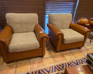 Pair of nice leather trimmed occasional chairs by the Hickory Chair Company.